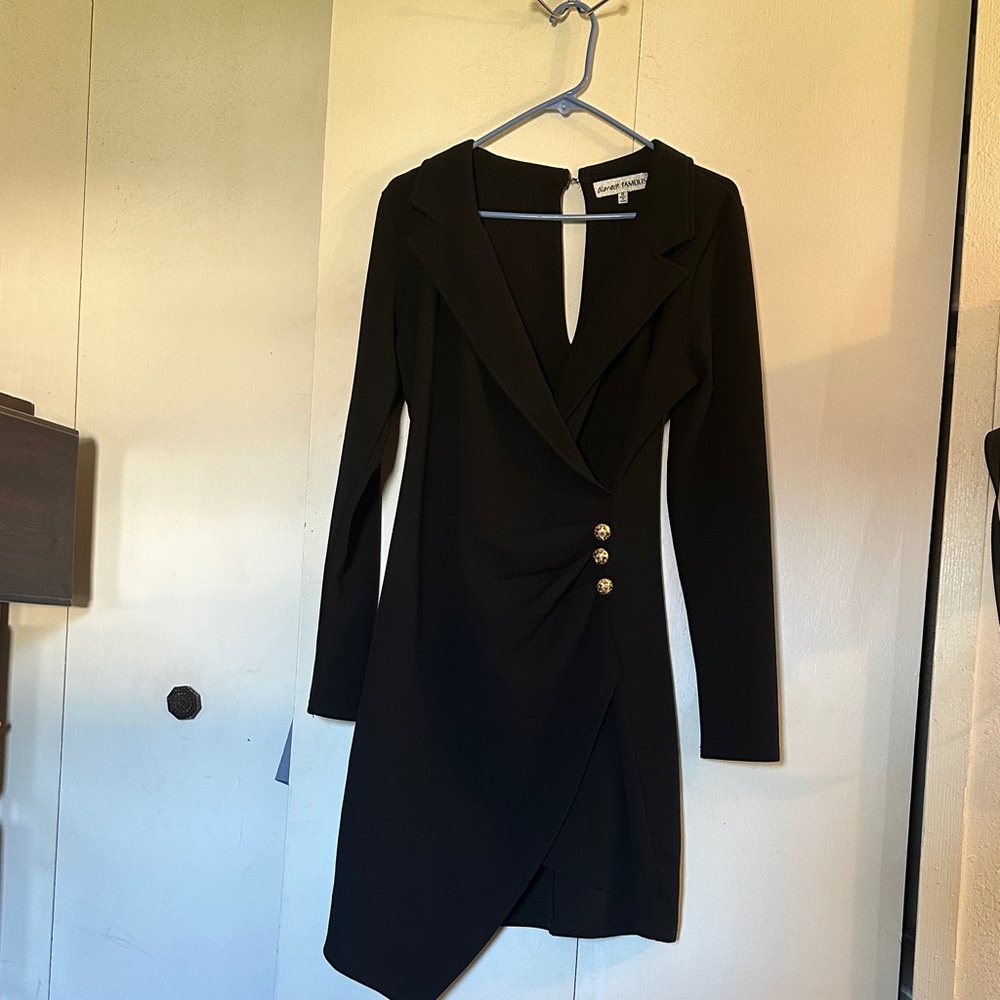 Almost Famous Black Long Sleeve Dress with Gold Buttons